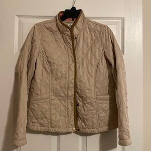 Lilly Pulitzer women’s quilted tan/beige jacket with pink lining size 6 coat